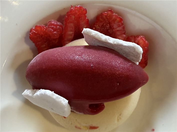 lemon semifredo and raspberry sorbet